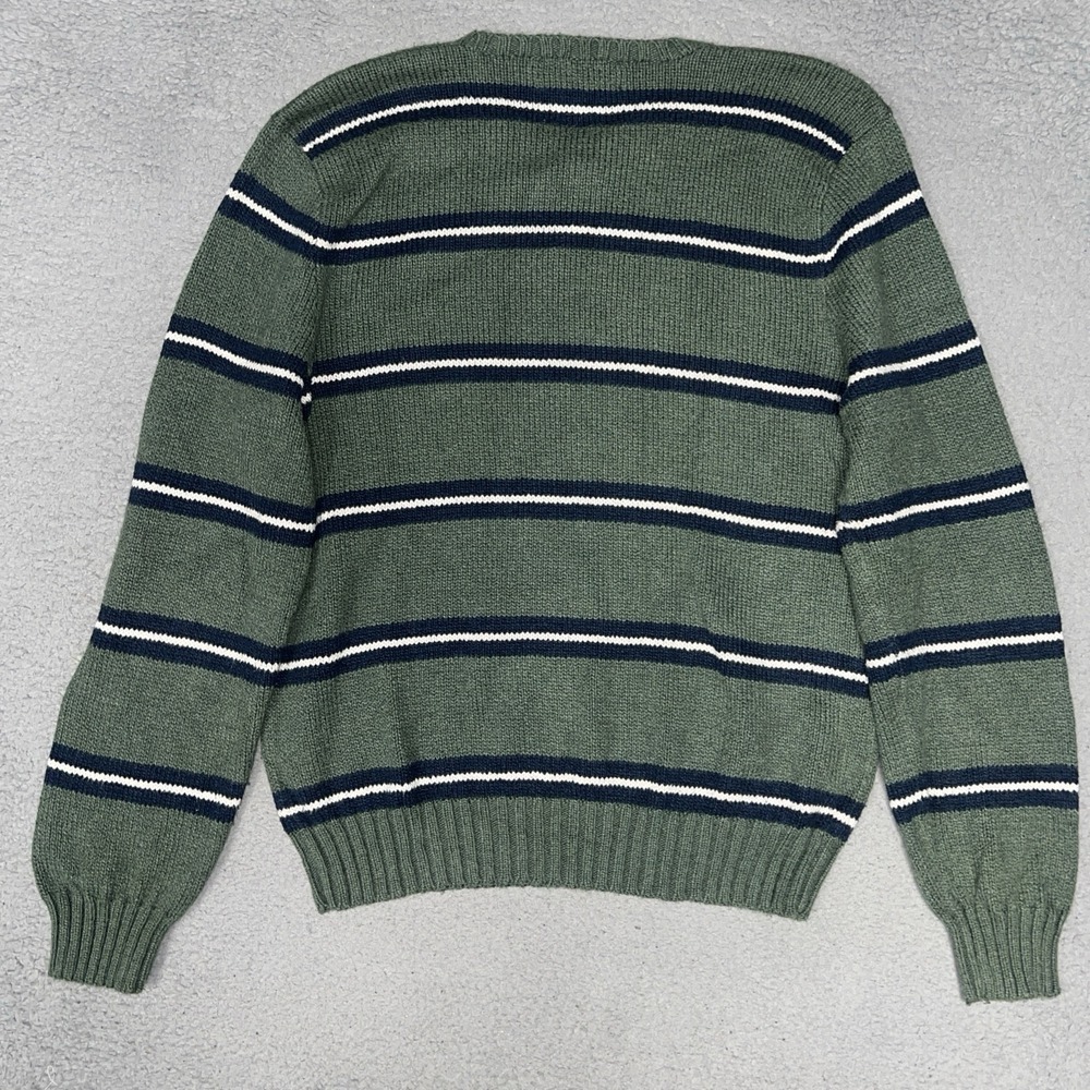 VTG Polo Ralph Lauren Sweater Men's Sz L Green Blue Striped White Pony Pullover - Picture 3 of 6